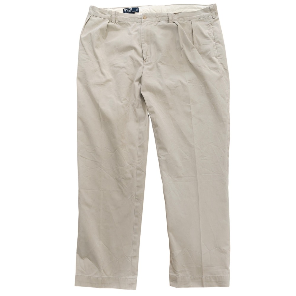 Polo Ralph Lauren Ethan Pant Mens 42x32 Khaki Tan Pleated Cotton Chino Trousers